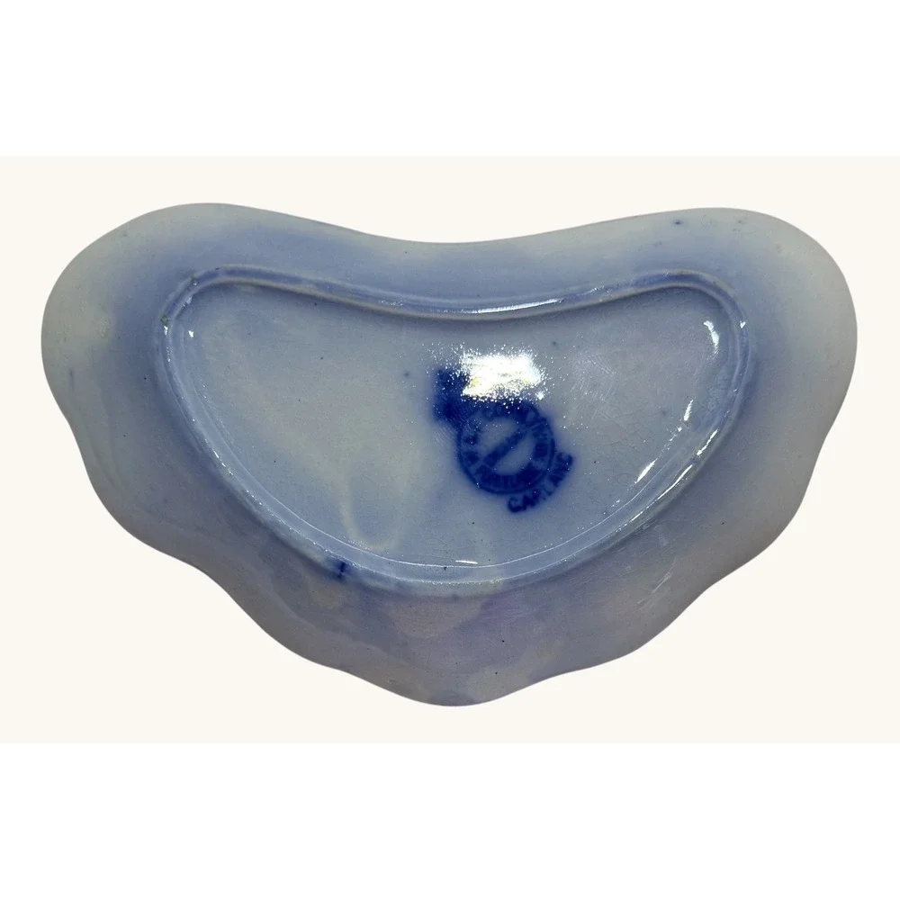 Antique Flow Blue Bone Dish W&E Corn Garland Porcelaine Royale Gold Trim 1890s - Picture 8 of 9